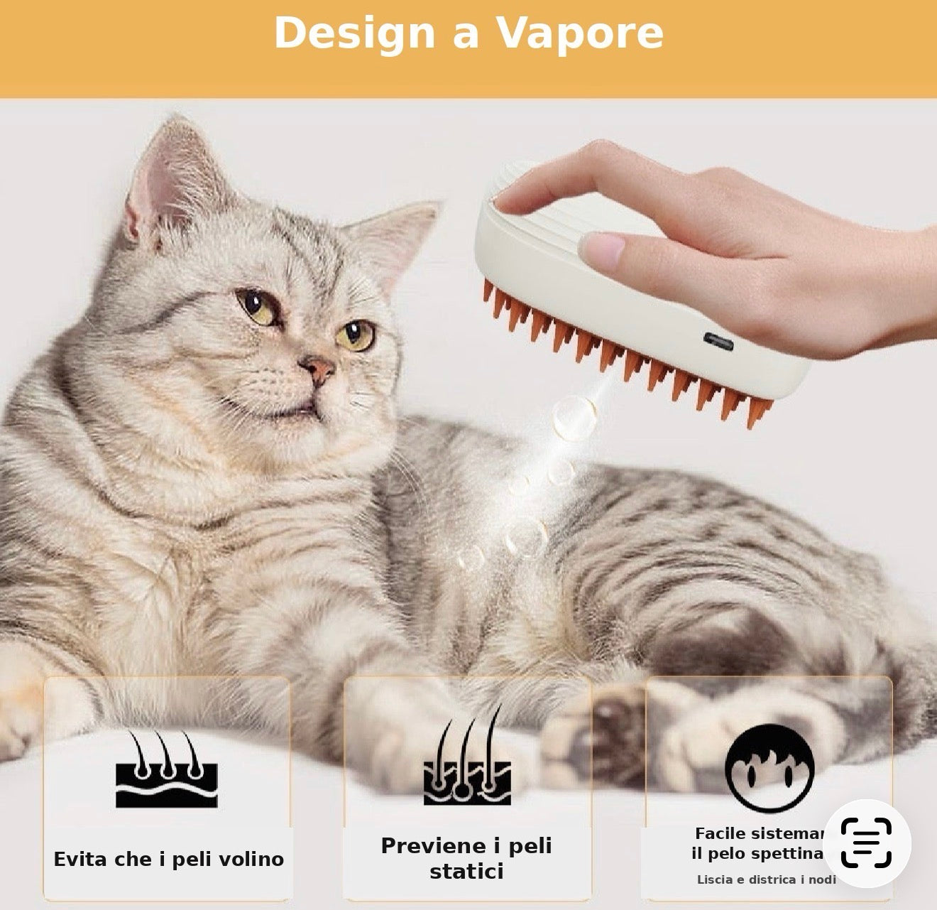 Spazzola a Vapore 3 in 1 per Cani e Gatti.